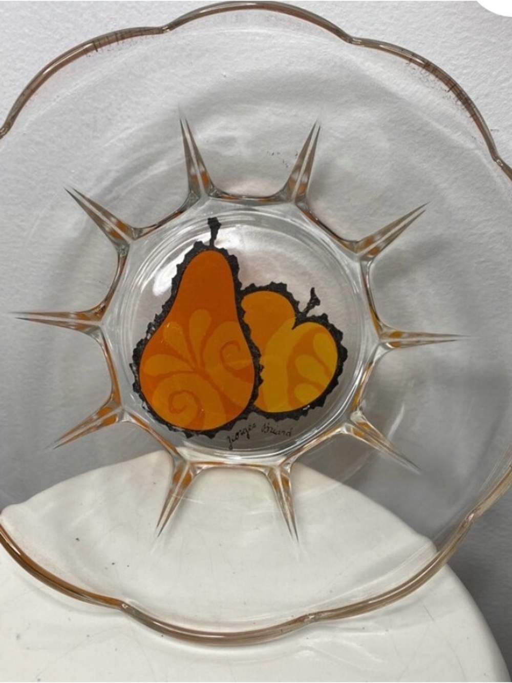 Georges Briard Glass Bowl with Orange Pear Design